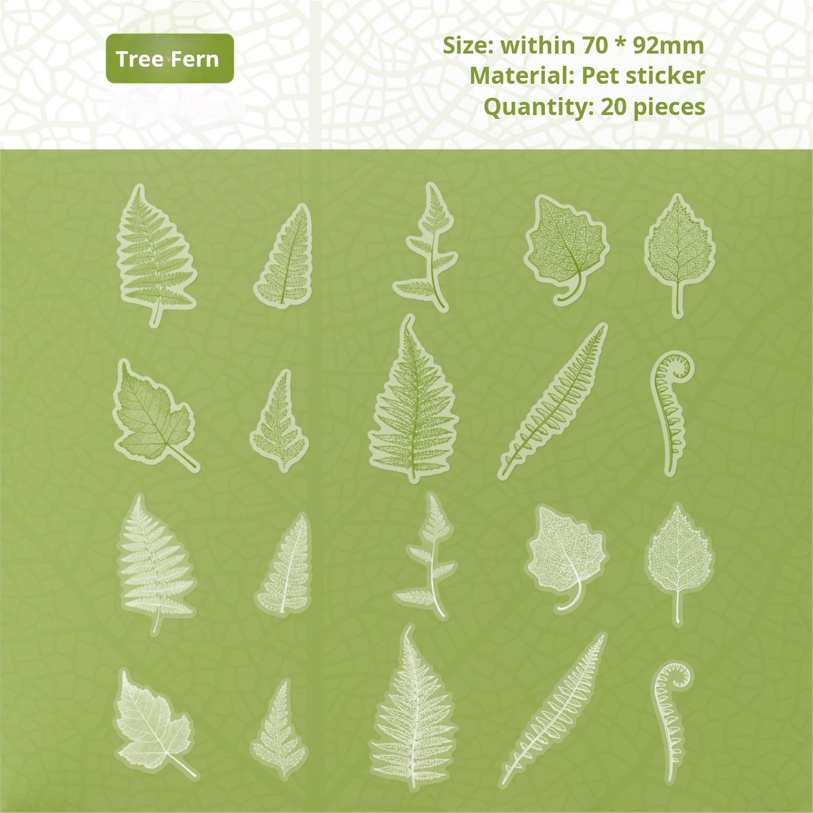 0515 Leaf Vein Series PET Sticker -20Pcs each pack
