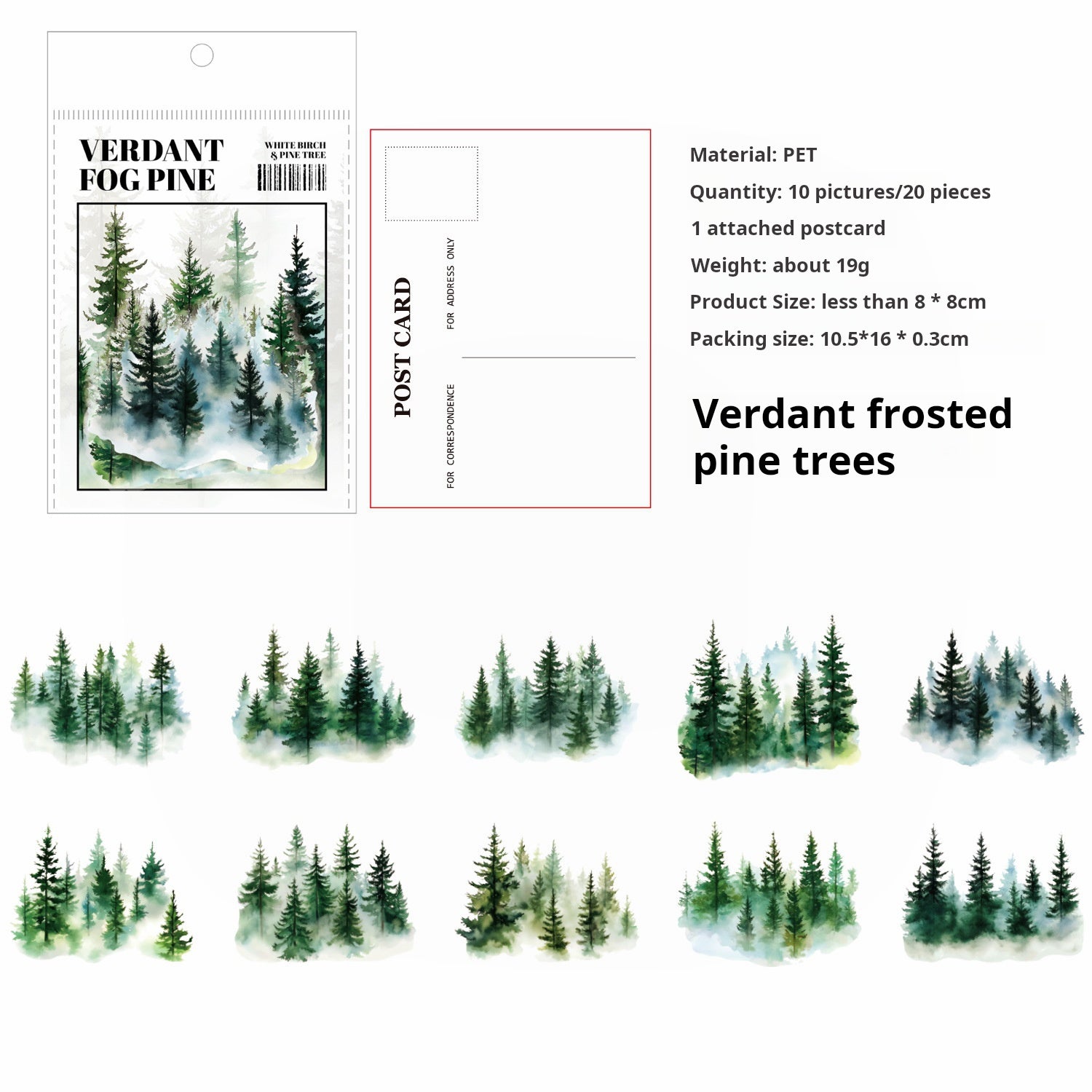 0520 White birch and pine tree PET Sticker -30Pcs each pack