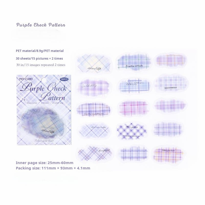 0626 Color plaid PET Sticker -30Pcs each pack