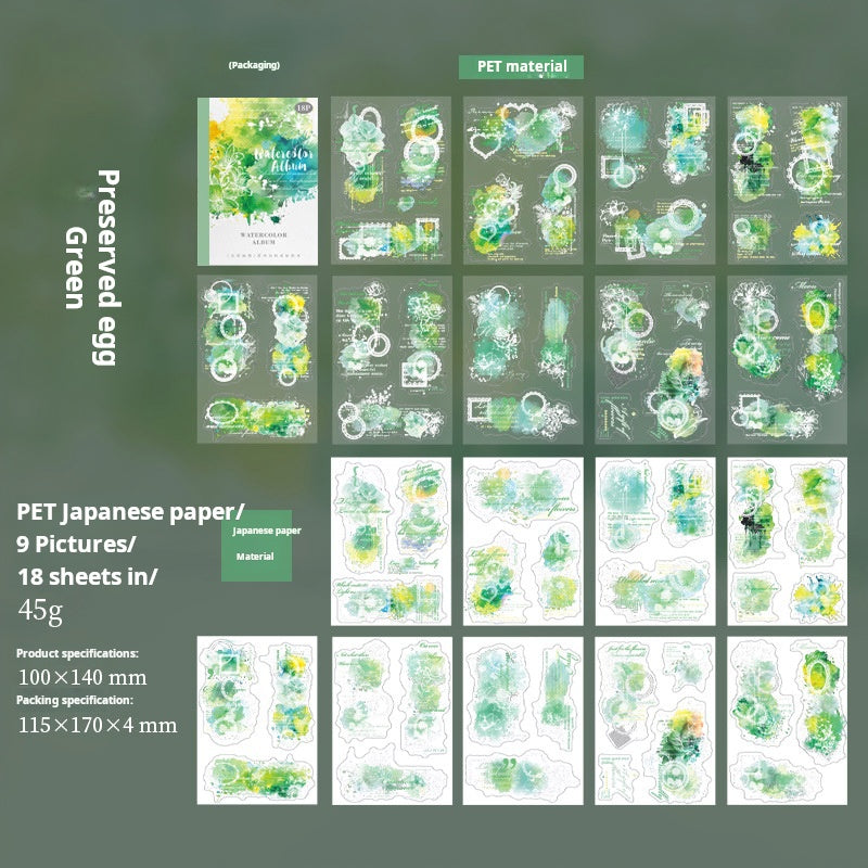 0515 Watercolor Album Series PET & Washi Sticker Book -18Pcs each pack