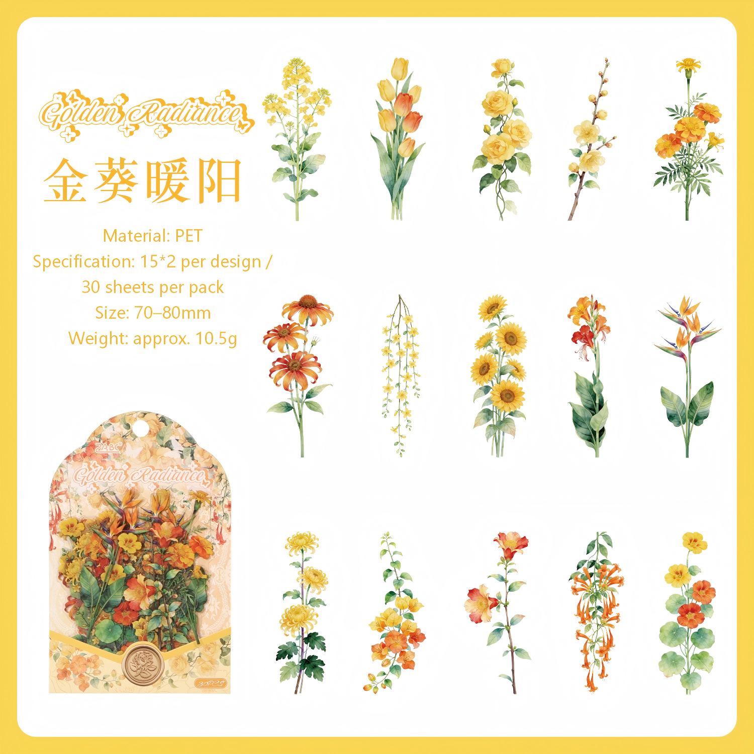 Colorful Flowers PET Stickers -30Pcs each pack
