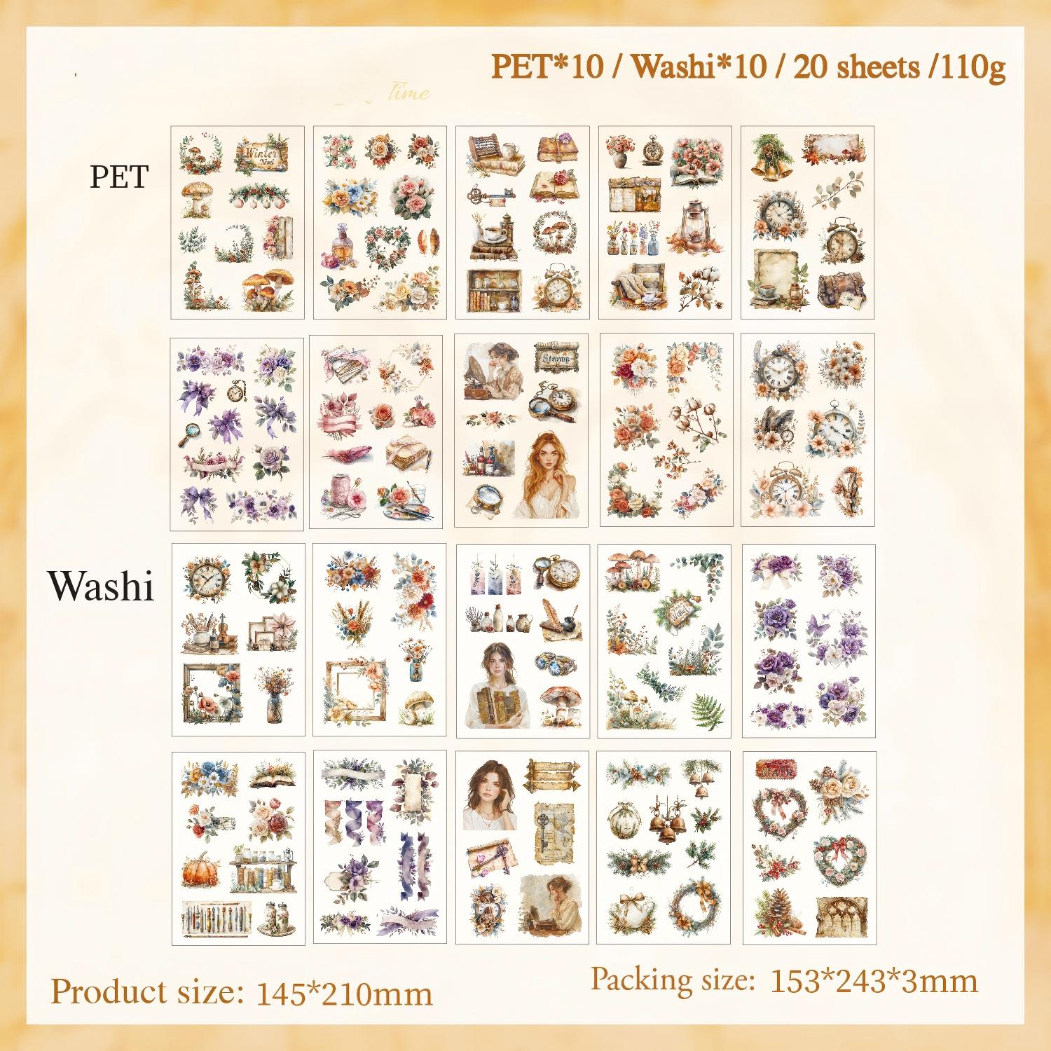 1222 Character PET & Washi sticker Book -20Pcs each pack