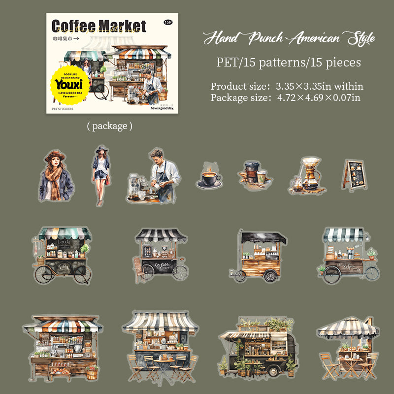 0529 Coffee bazaar PET Sticker -15Pcs each pack