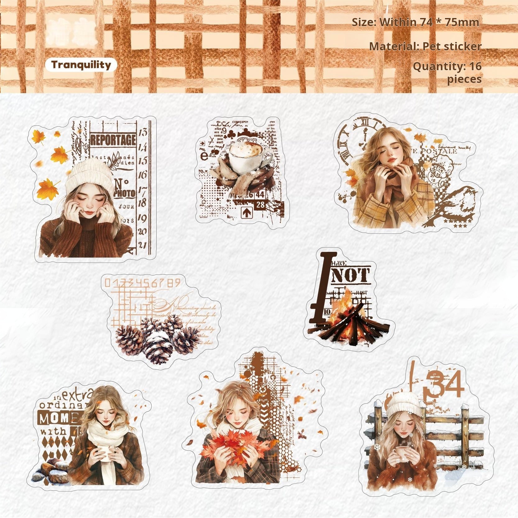 1127 Warm winter PET sticker -16Pcs each pack