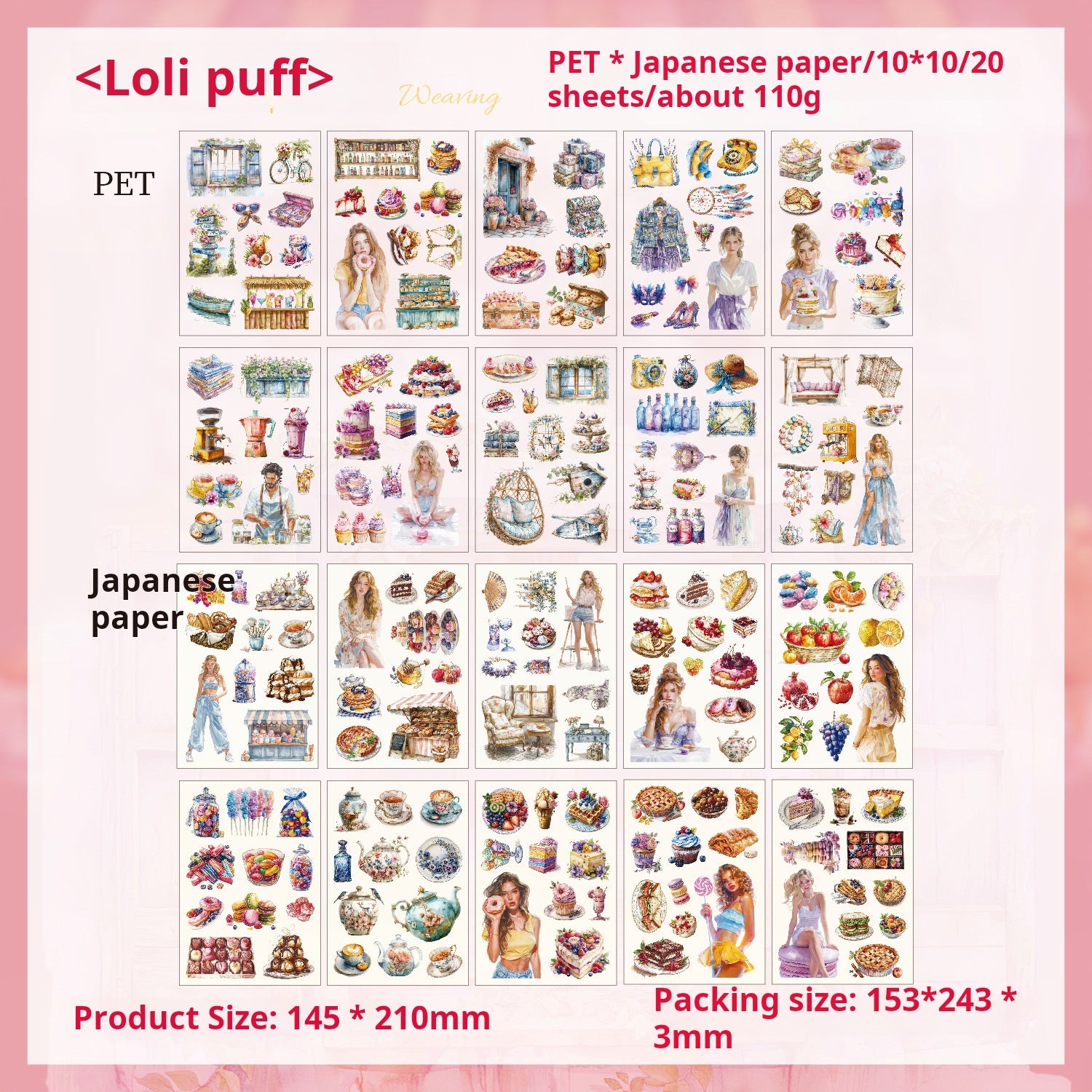 1222 Character PET & Washi sticker Book -20Pcs each pack