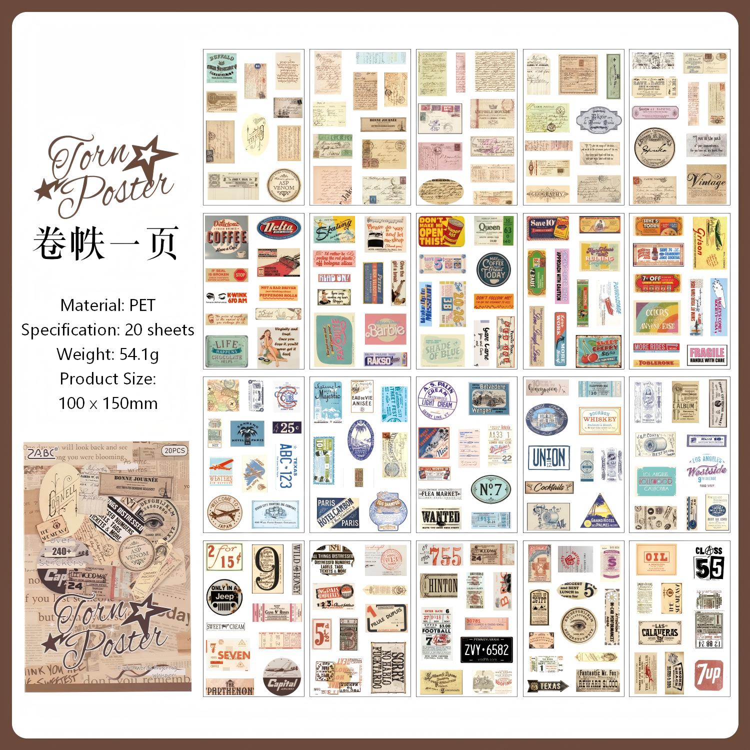Vintage Chronicles PET Sticker Book -20Pcs each pack
