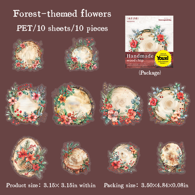0529 Wood pile and plants PET Sticker -10Pcs each pack
