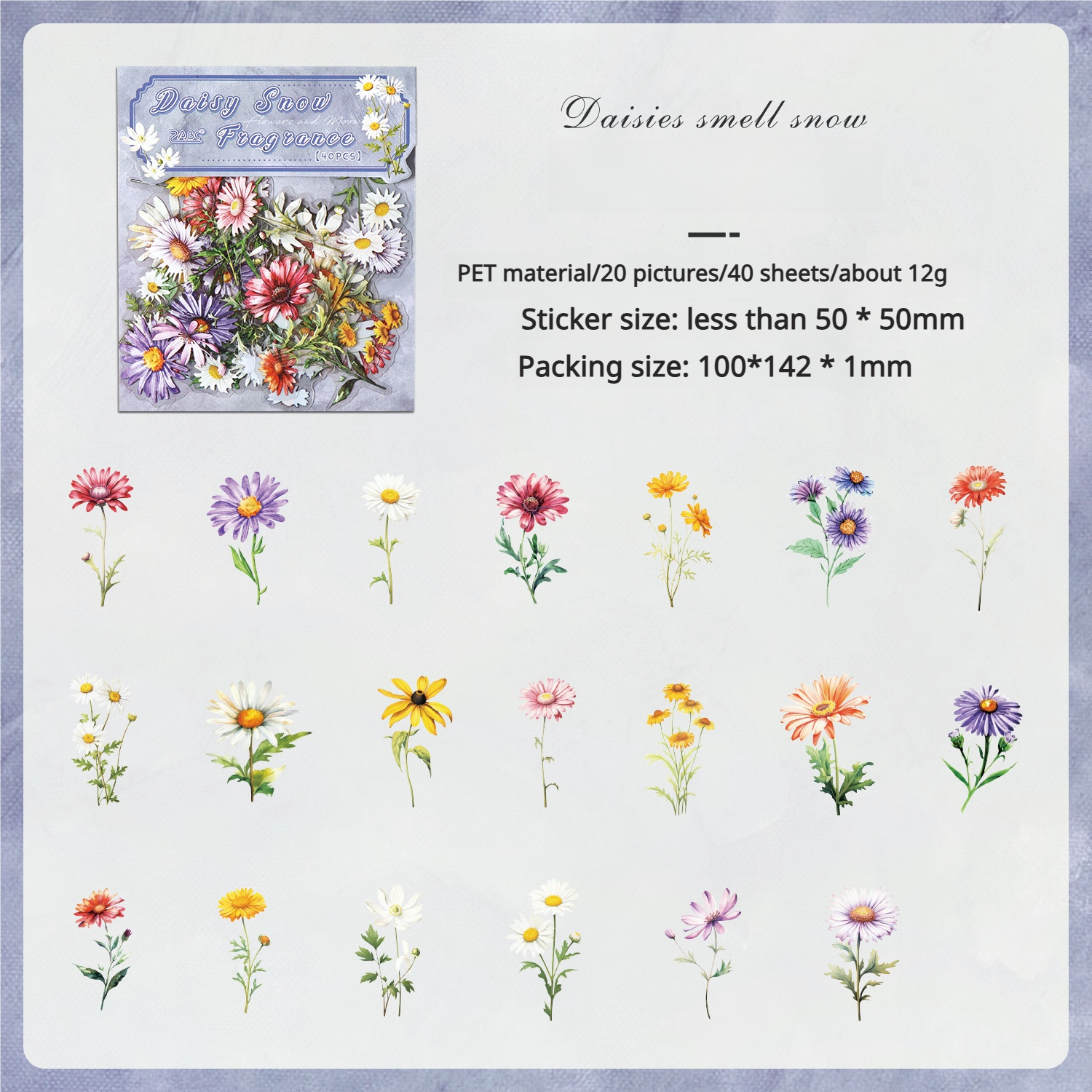 0717 Flowers PET sticker -40Pcs each pack
