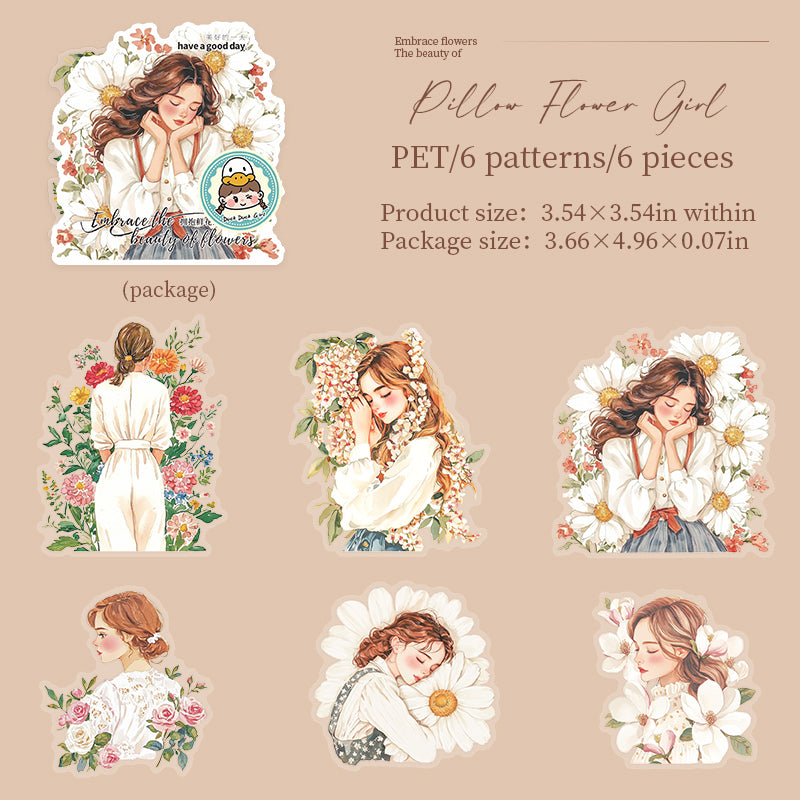 0625 Flowers and girl PET Sticker -6Pcs each pack