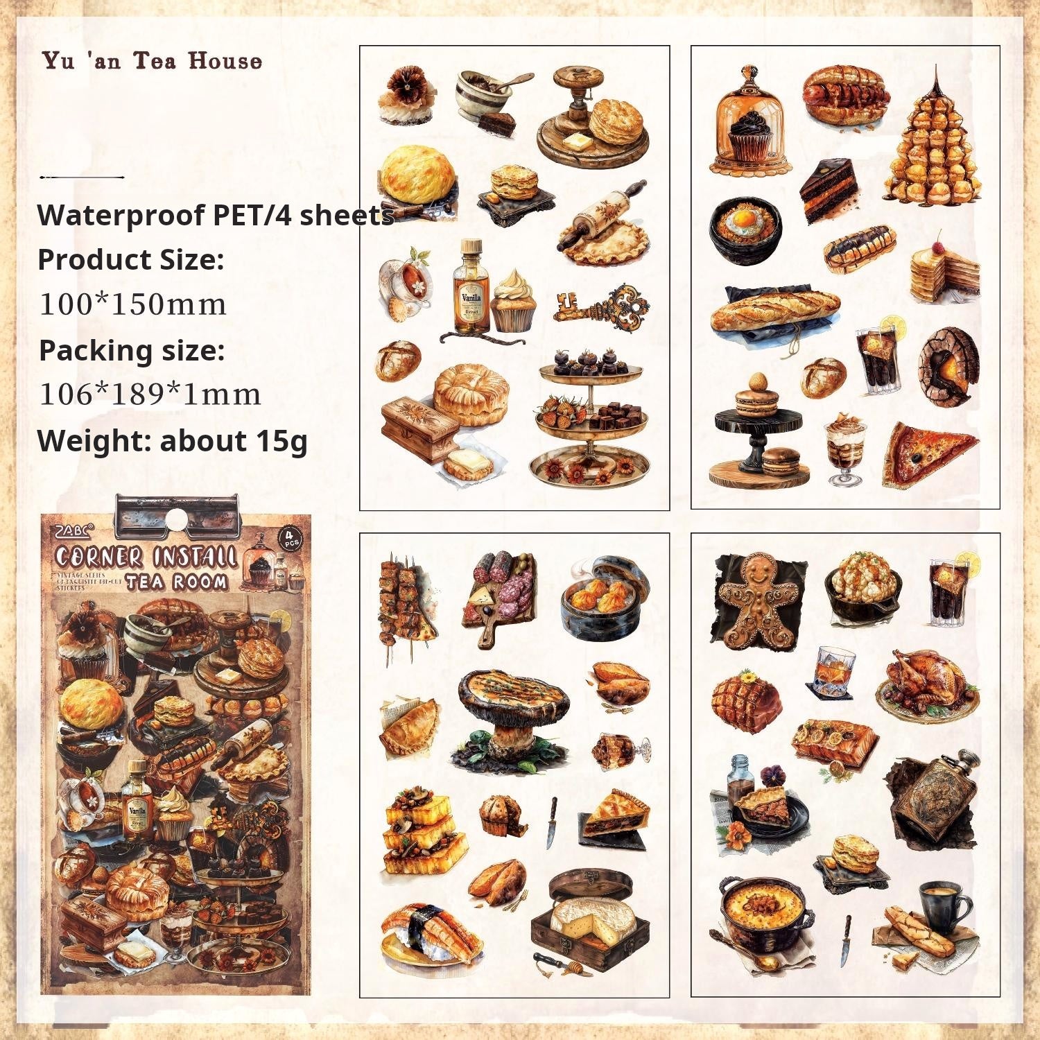 1216 Vintage items PET sticker -4Pcs each pack