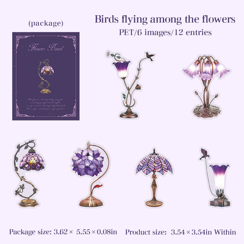260102 Flowers desk lamp PET sticker -12Pcs each pack