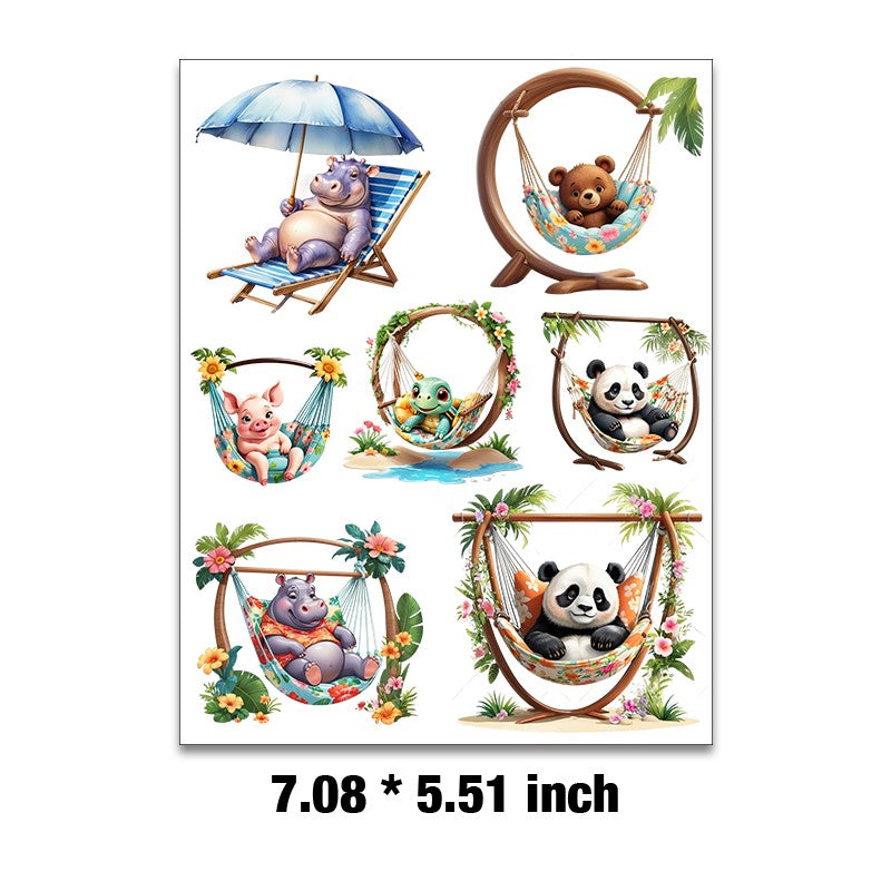 E-142- Beach animal collection Embossed sticker 1 Pcs