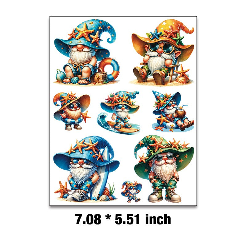 E-143- Beach gnome Embossed sticker 1 Pcs