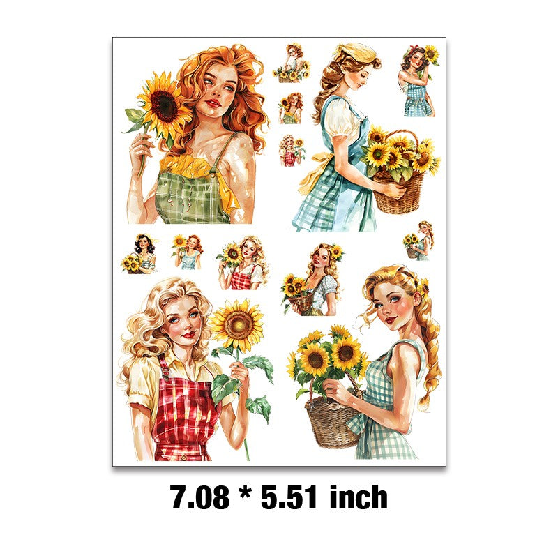 E-145- Sunflower woman Embossed sticker 1 Pcs