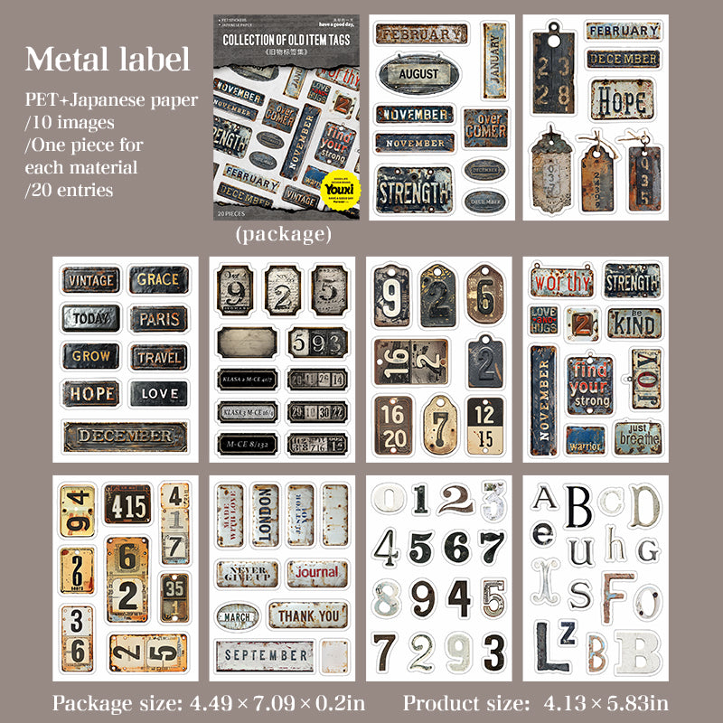 0723 Vintage old things PET & Washi *pre-cut Sticker Book -20Pcs each pack