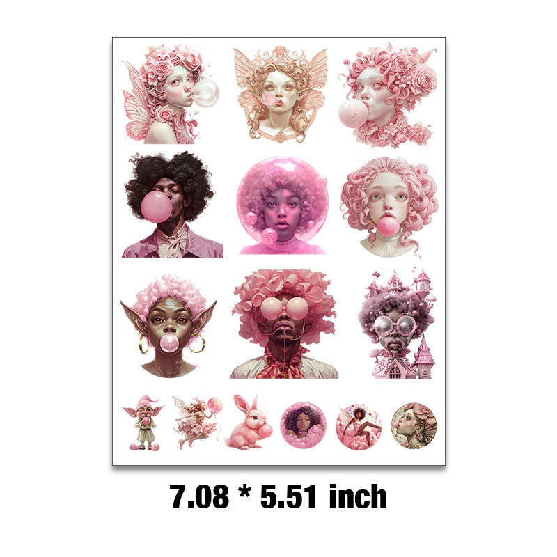 E-201- Bubble Gum Fairy Embossed sticker 1 Pcs