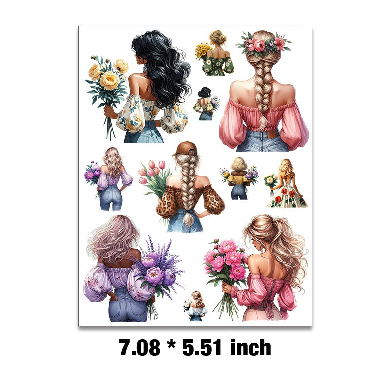 E-52- Floral Girl Back Embossed sticker 1 Pcs