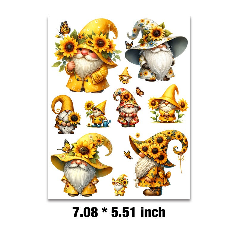 E-147- Sunflower gnome Embossed sticker 1 Pcs