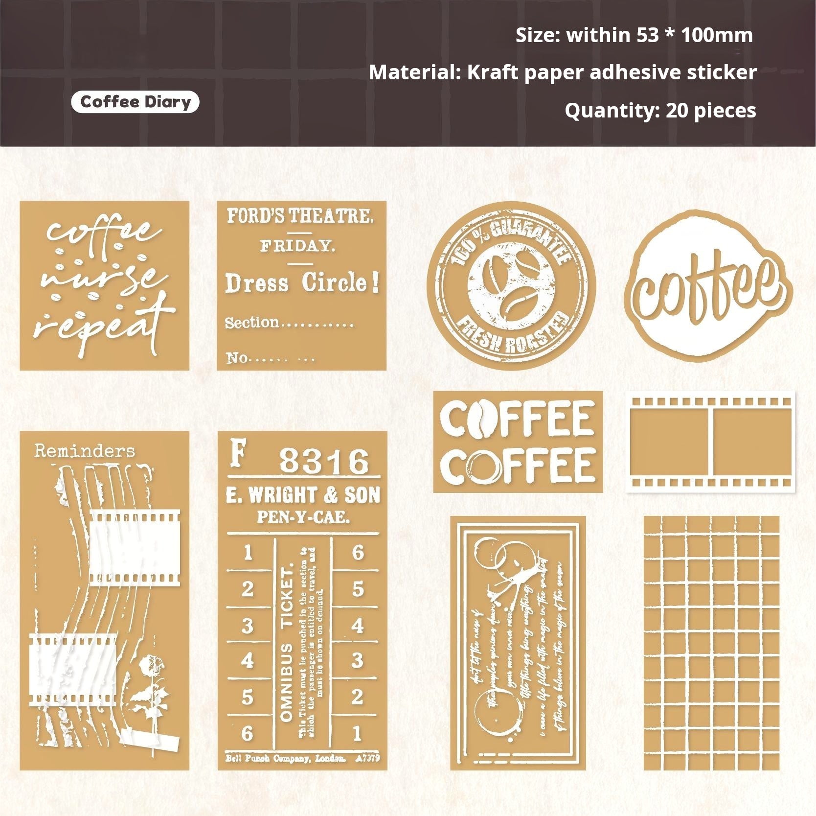 1011 Vintage Solid sticker -20Pcs each pack
