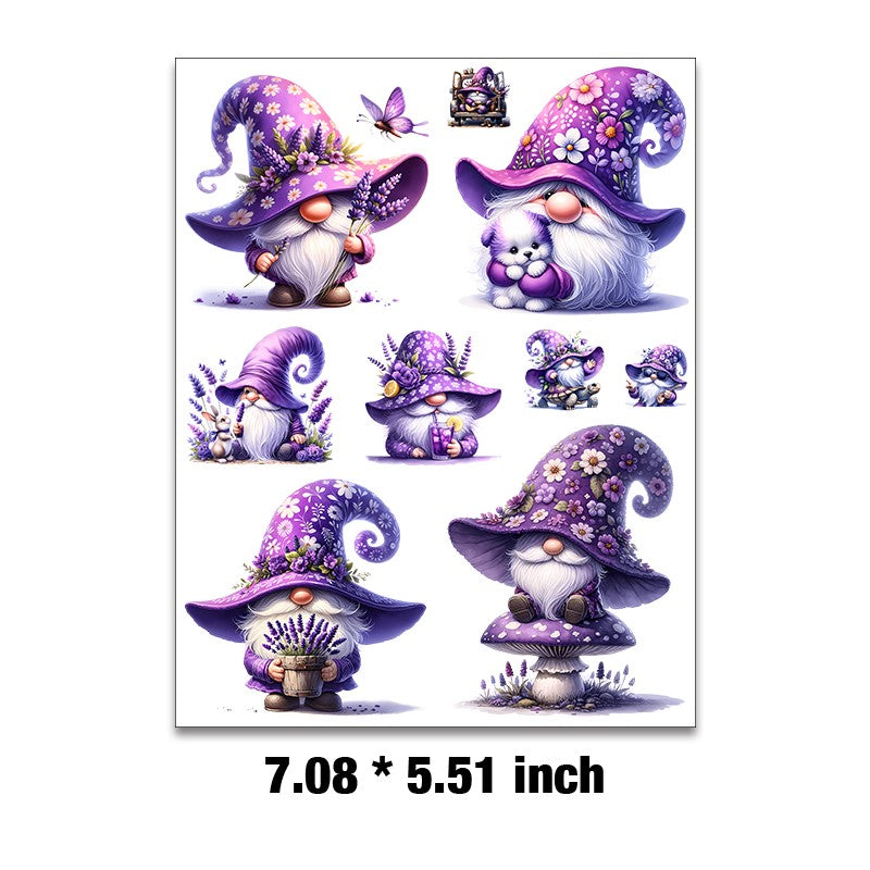 E-150- Lavender gnome Embossed sticker 1 Pcs