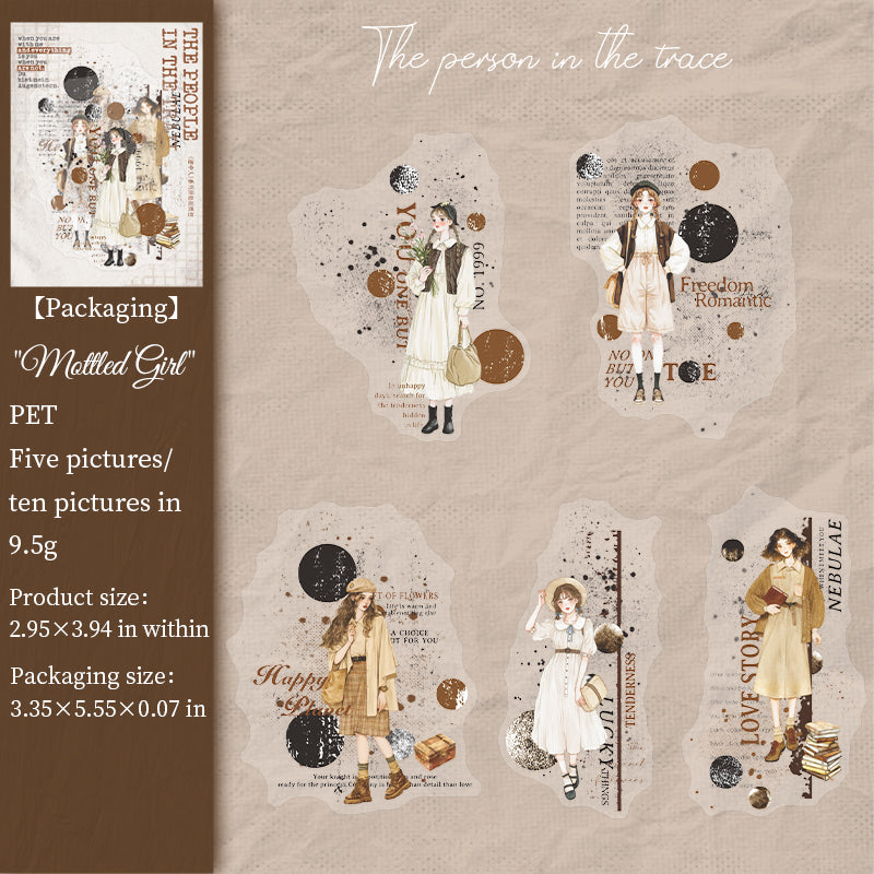 0816 Girl in traces PET Sticker -10Pcs each pack