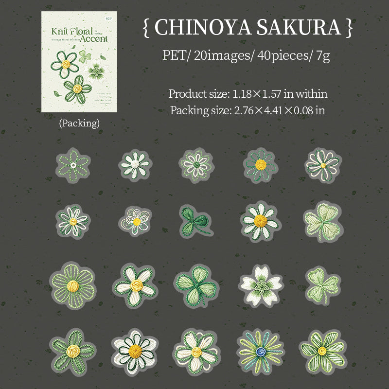 Woven Thread Small Flowers PET sticker -40Pcs each pack