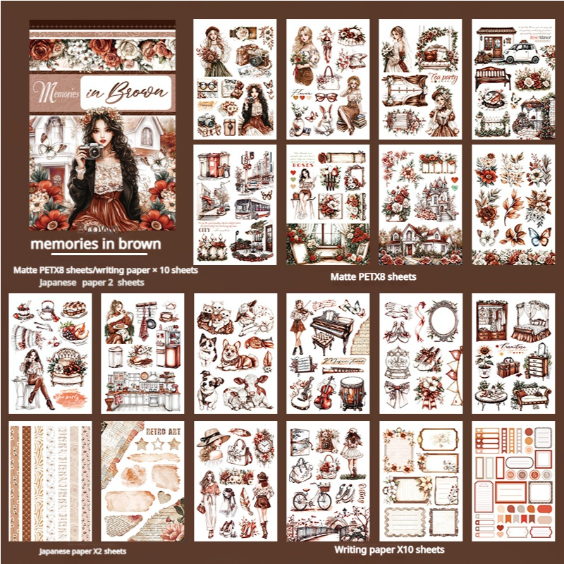 S-562- Memories in brown Sticker Book -20Pcs each pack