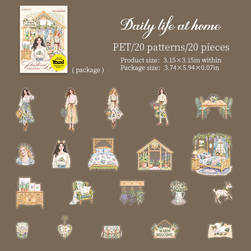 0731 Romantic rural life PET Sticker -15Pcs each pack
