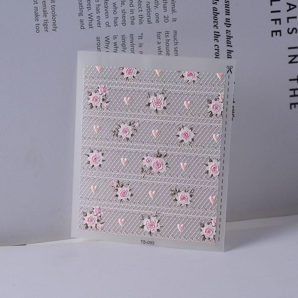 0615 M115- Pink Lace Rose Embossed Mini sticker 1 Pcs