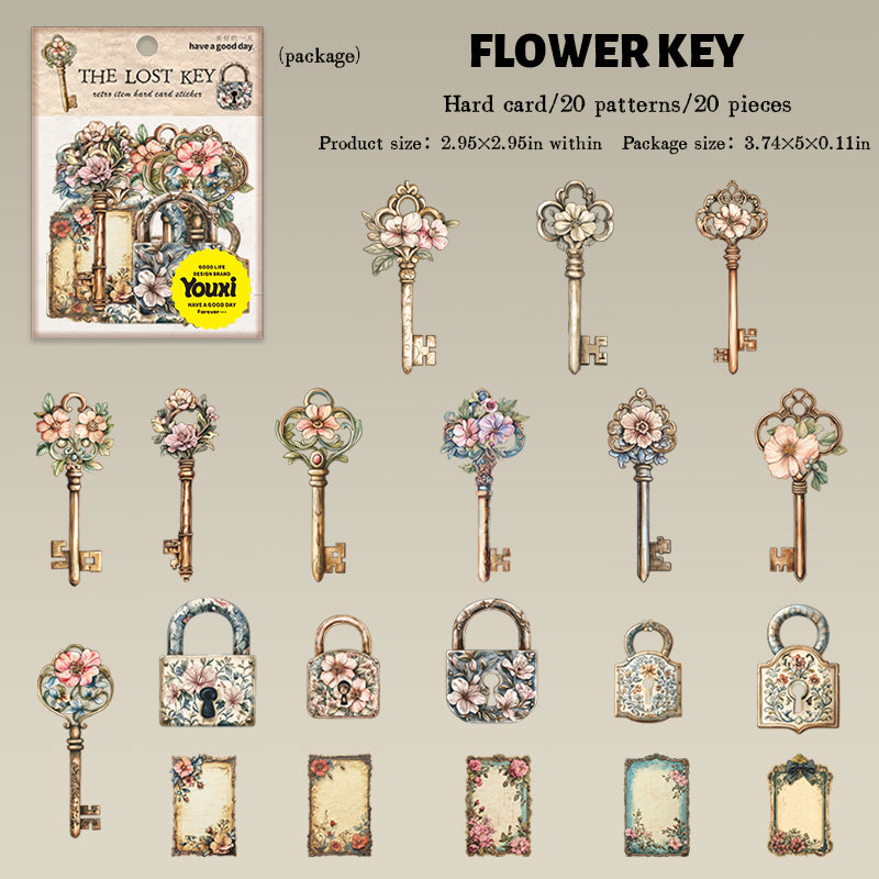 0807 Keys and locks cardstock Sticker -20Pcs each pack