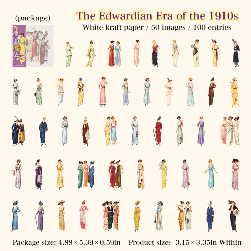 260114 Vintage fashion characters Solid sticker -100Pcs each pack