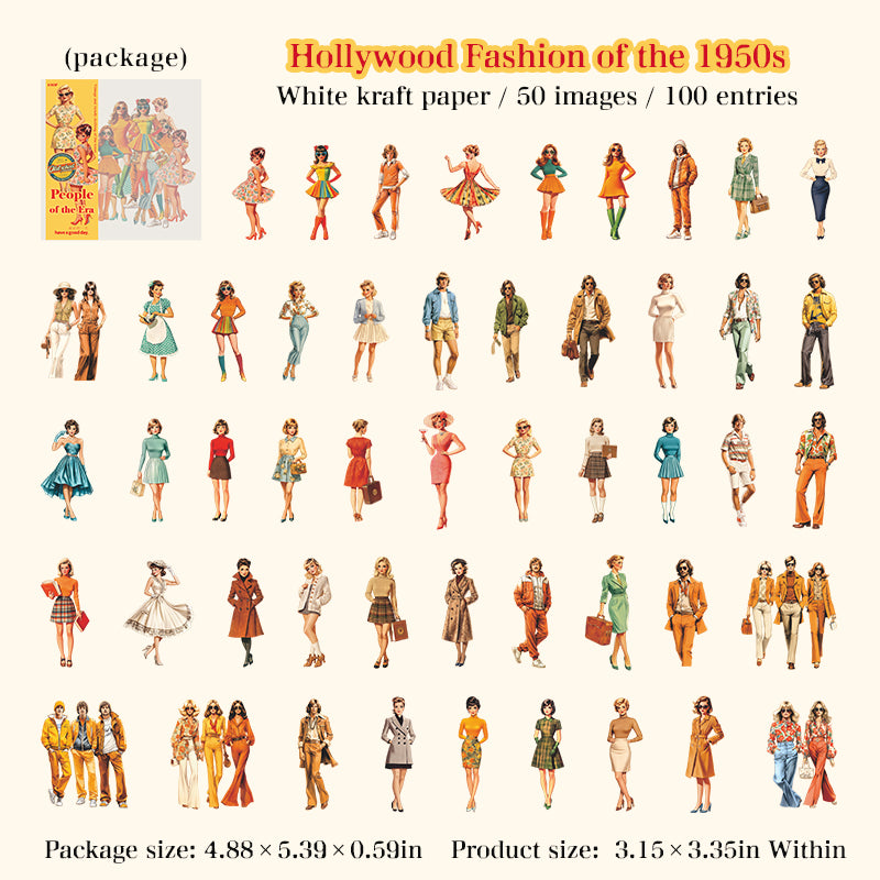 260114 Vintage fashion characters Solid sticker -100Pcs each pack