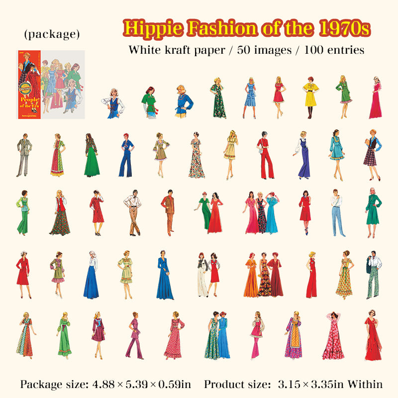 260114 Vintage fashion characters Solid sticker -100Pcs each pack