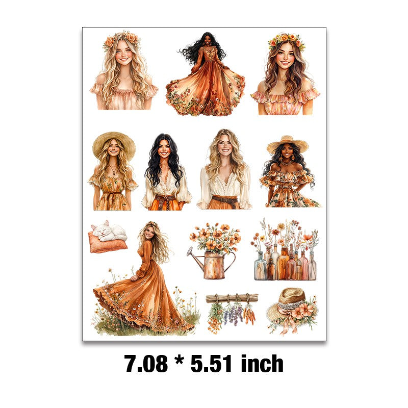 E-189- Boho girl Embossed sticker 1 Pcs