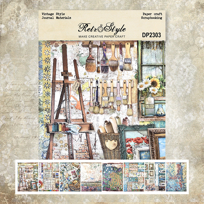 0703 A5 Retro painting studio background paper PA5202 -8Pcs each pack