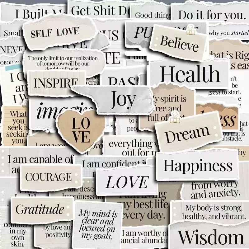 260223 60 Inspirational English Stickers solid with white border