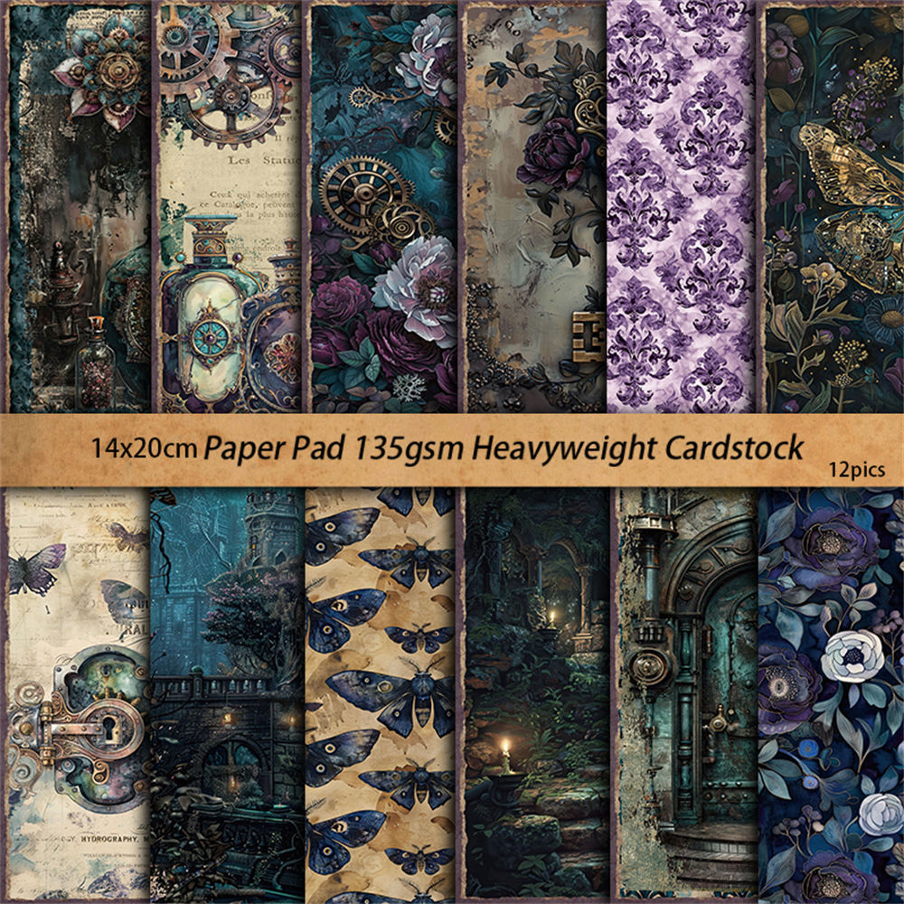 260227 Vintage Shadow Castle Background Paper -12Pcs each pack