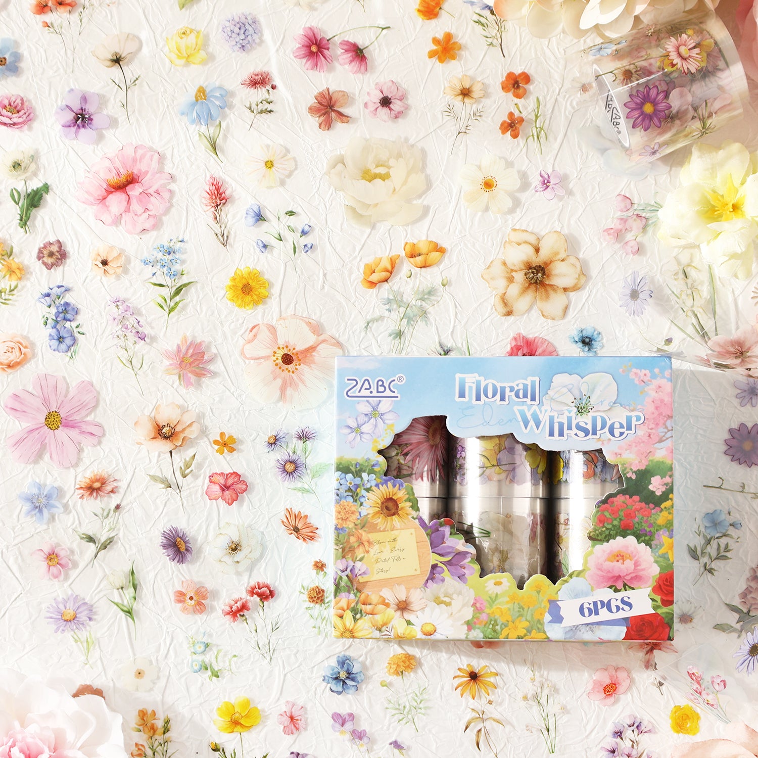 0925 Frosted floral PET Tape Set *pre-cut 6 rolls 5cm*2m