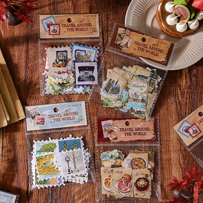 0506 Travel around the world Series Paper Stickers -50Pcs each pack