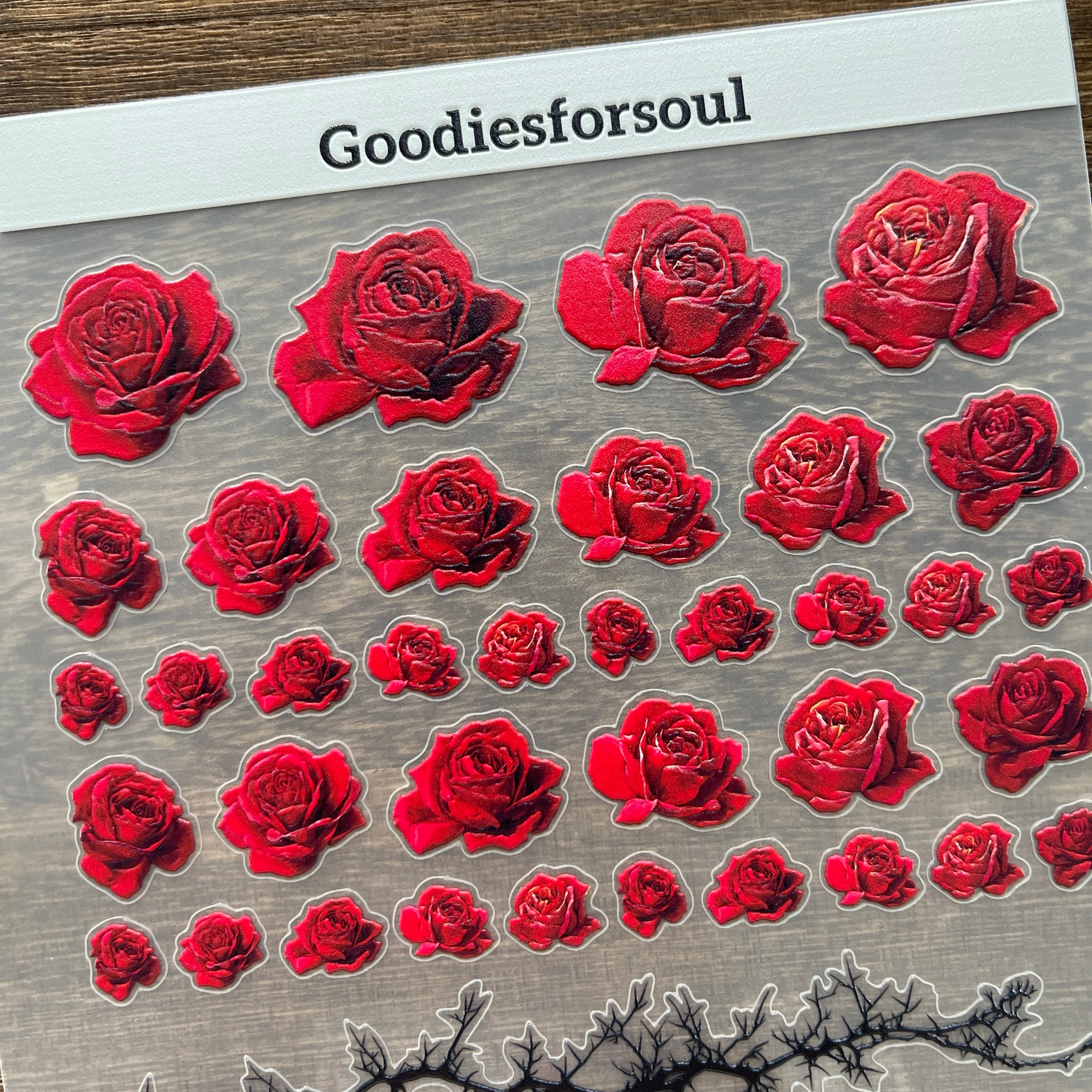 3D Red rose thorns PET Sticker 1 Pcs