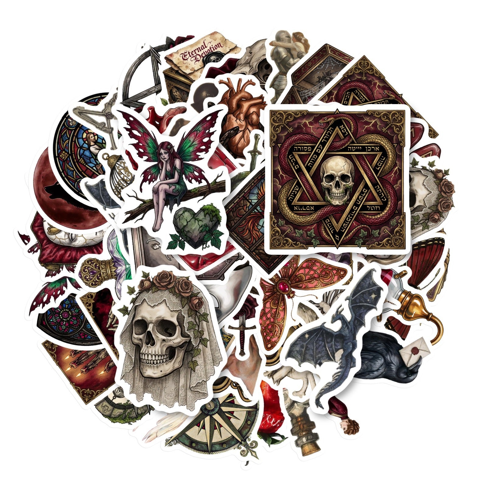 260526 50 Dark Rose & Skull Stickers solid with white border