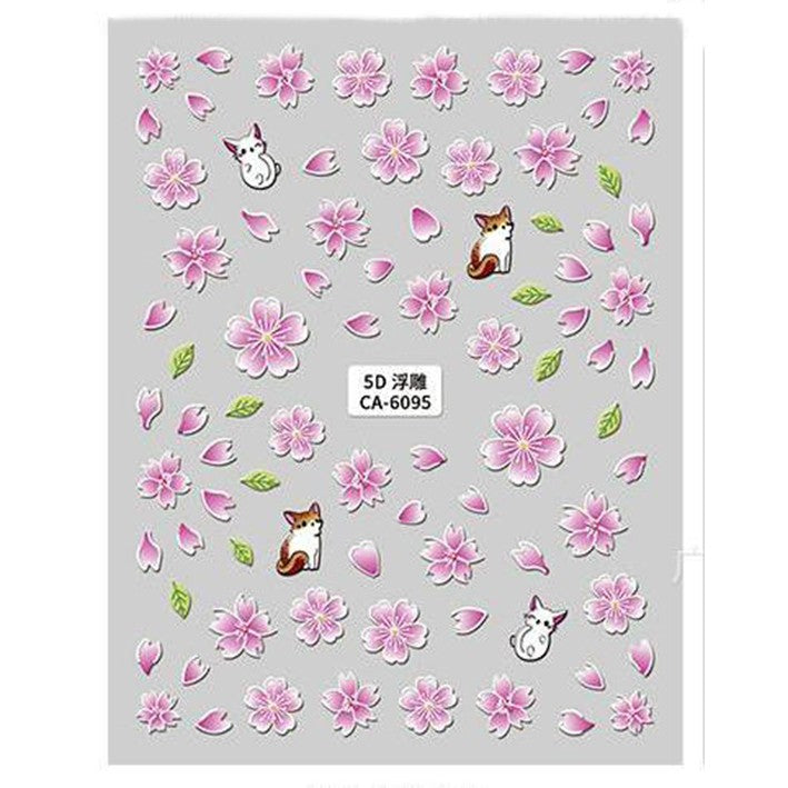 M-62- Cat and Flower Embossed Mini sticker 1 Pcs
