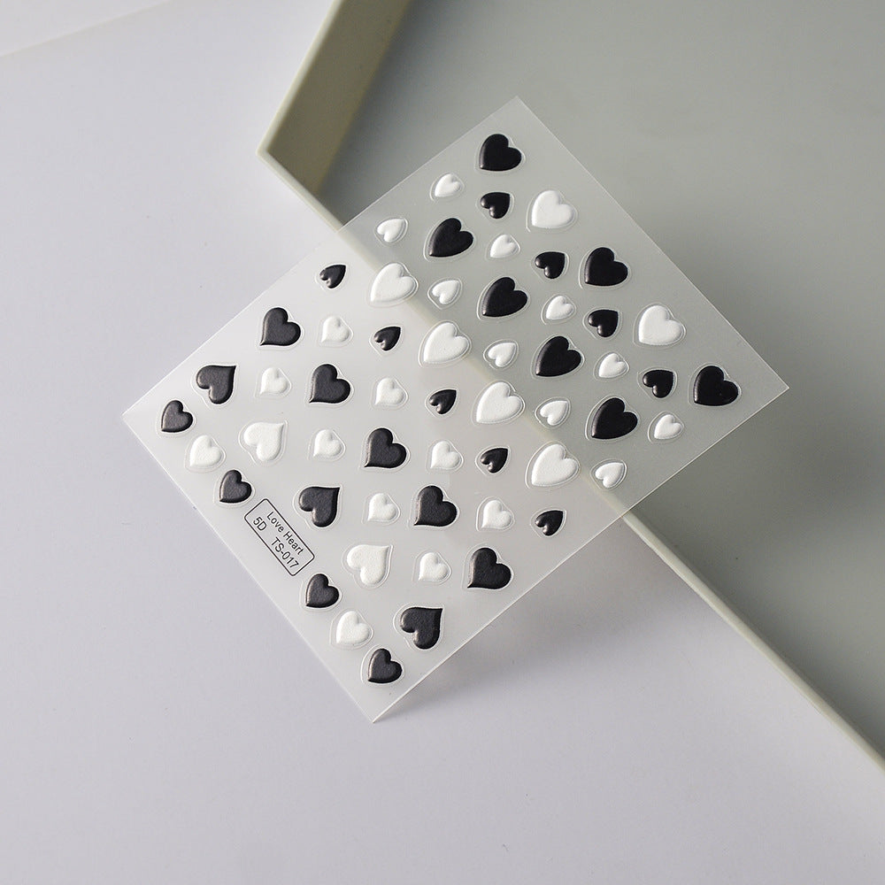 0926 M233- Black and white Heart shape Embossed Mini sticker 1 Pcs