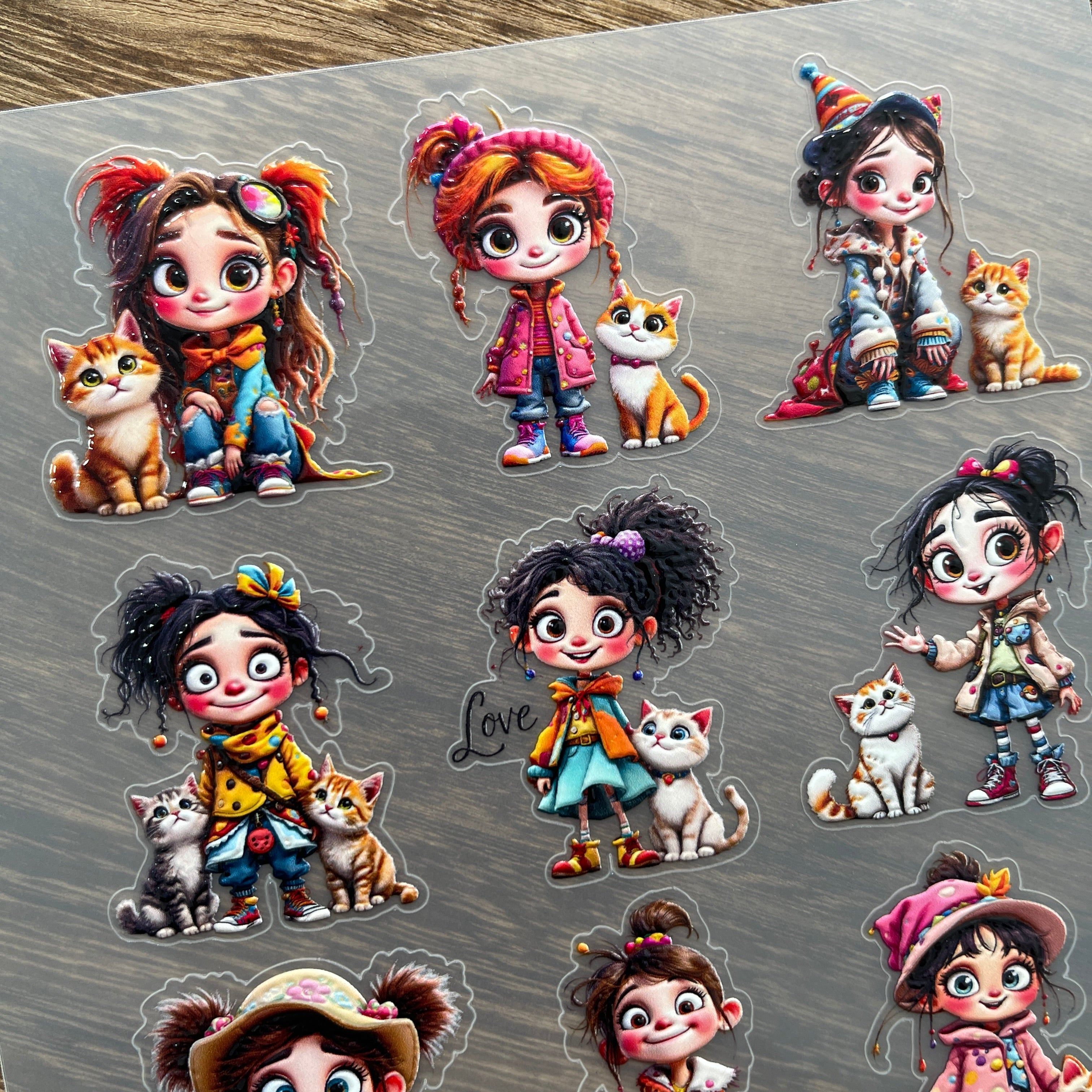 3D Big-eyed girl and cat PET Stickers 1pcs