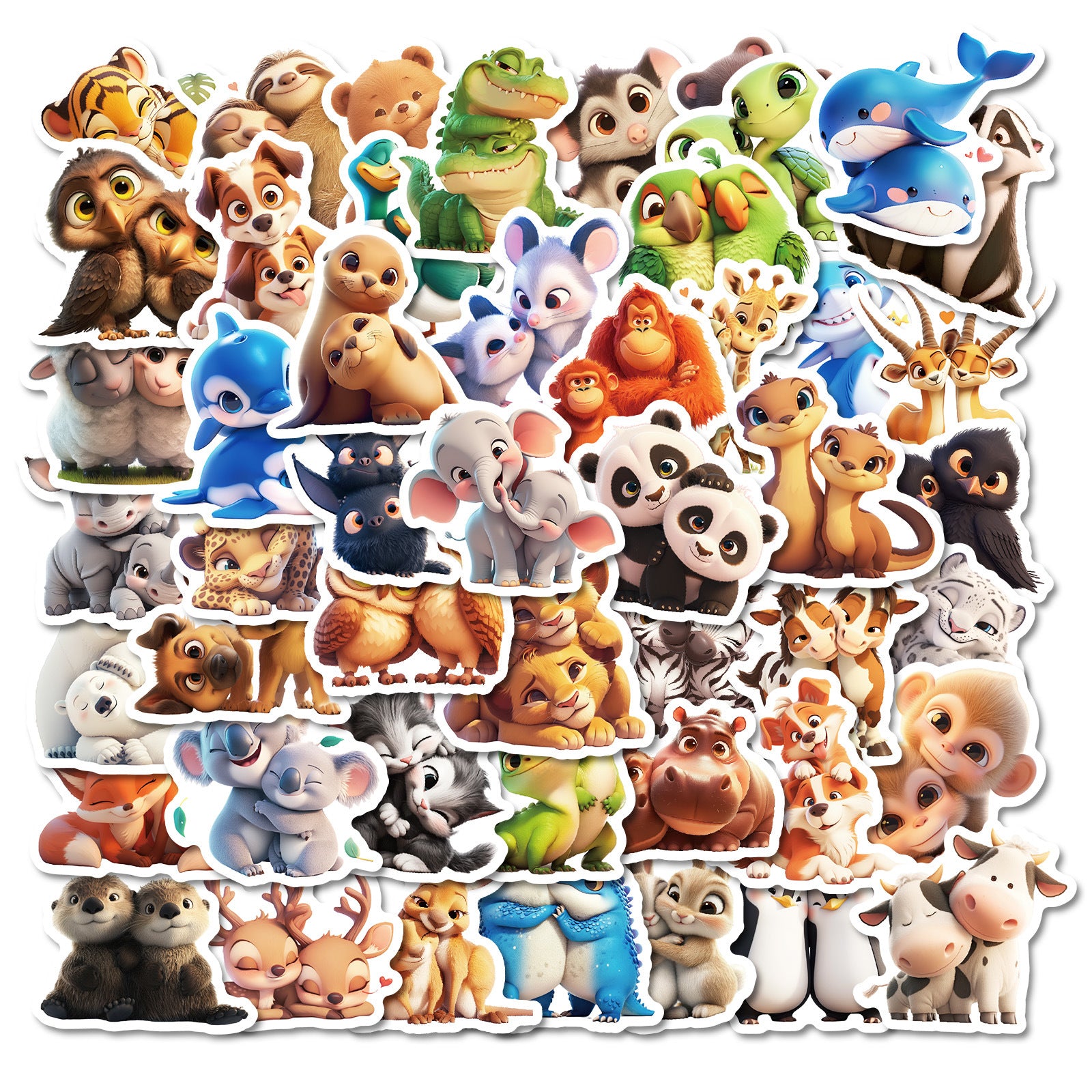 0221 Warm Animal solid sticker with white border -50Pcs each pack