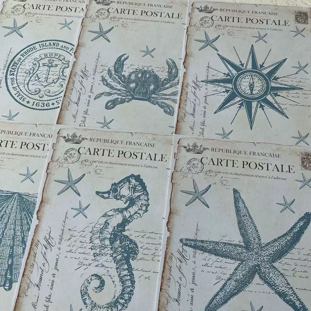 0724 A4 size Vintage ocean Style Paper 4 pcs