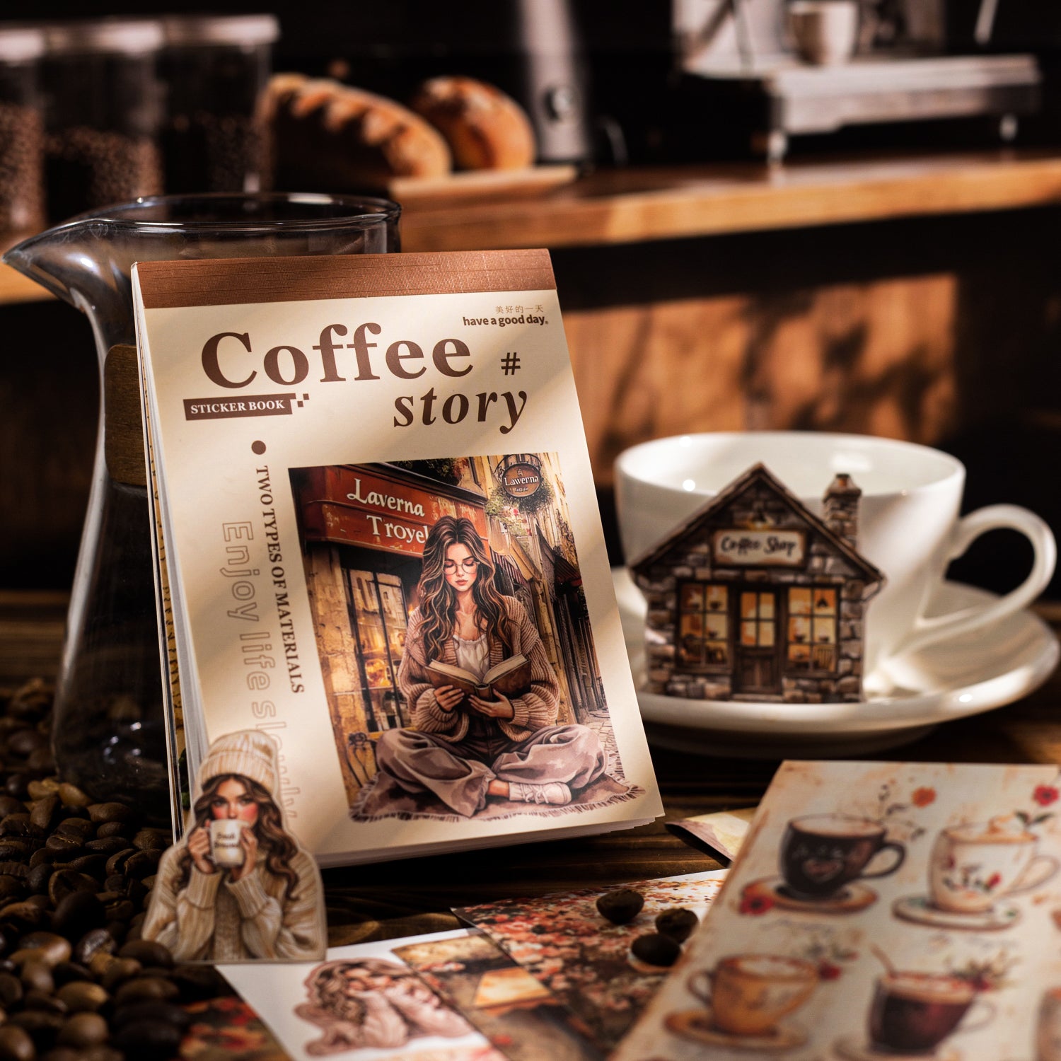 0715 Coffee story PET Solid & Washi sticker Book -20Pcs each pack