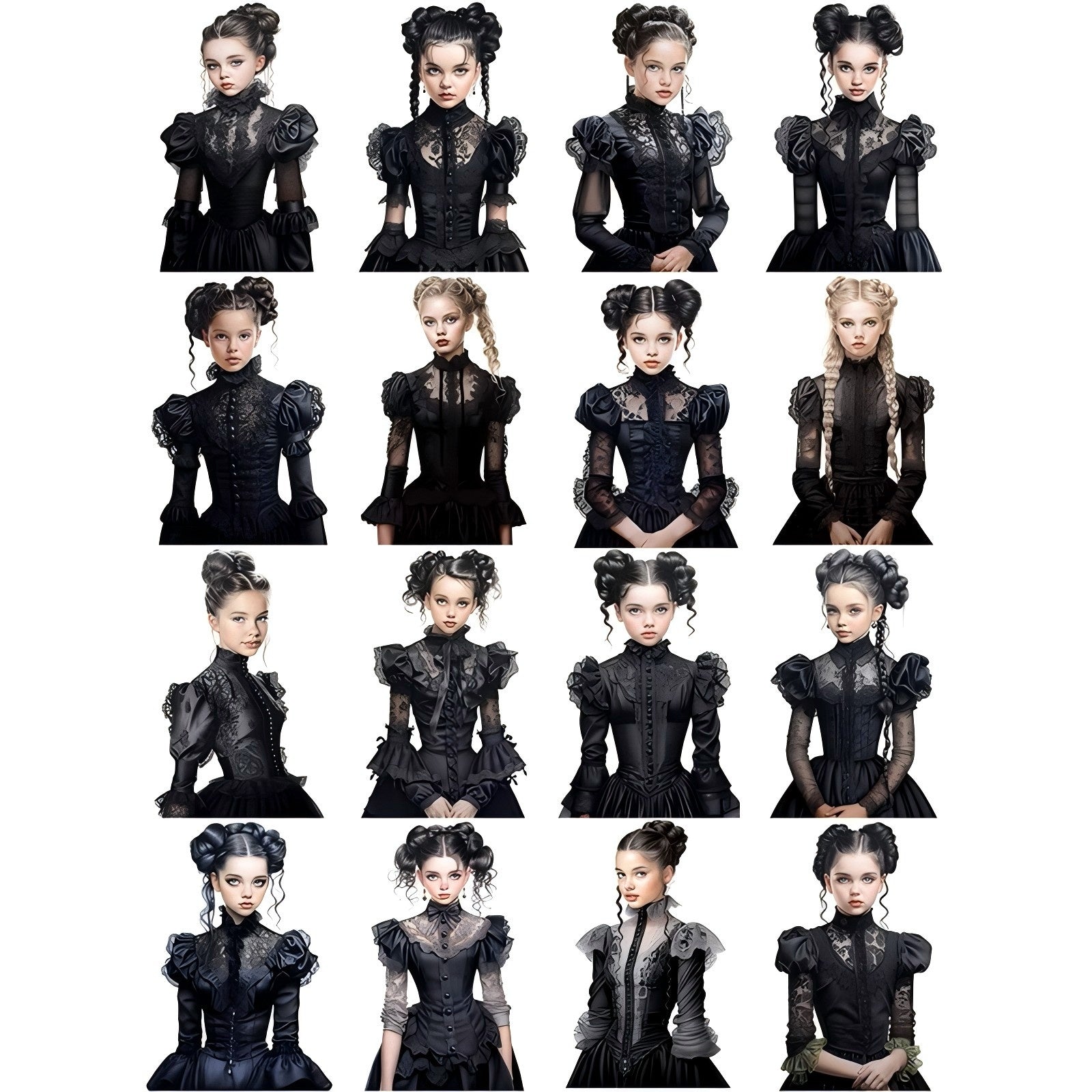 0101 Gothic black dress girl solid sticker with white border -16Pcs each pack