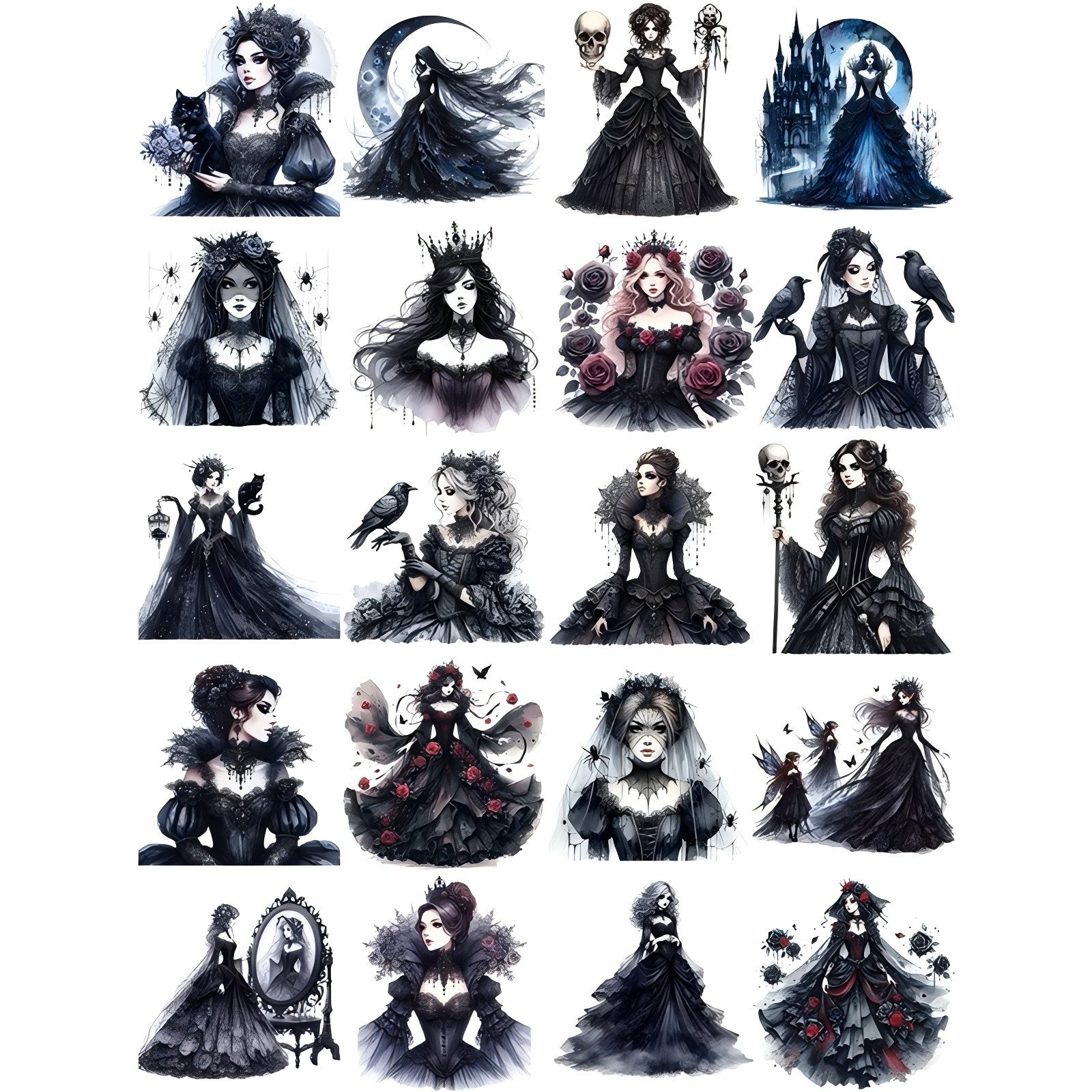 0101 Gothic girls solid sticker with white border -20Pcs each pack