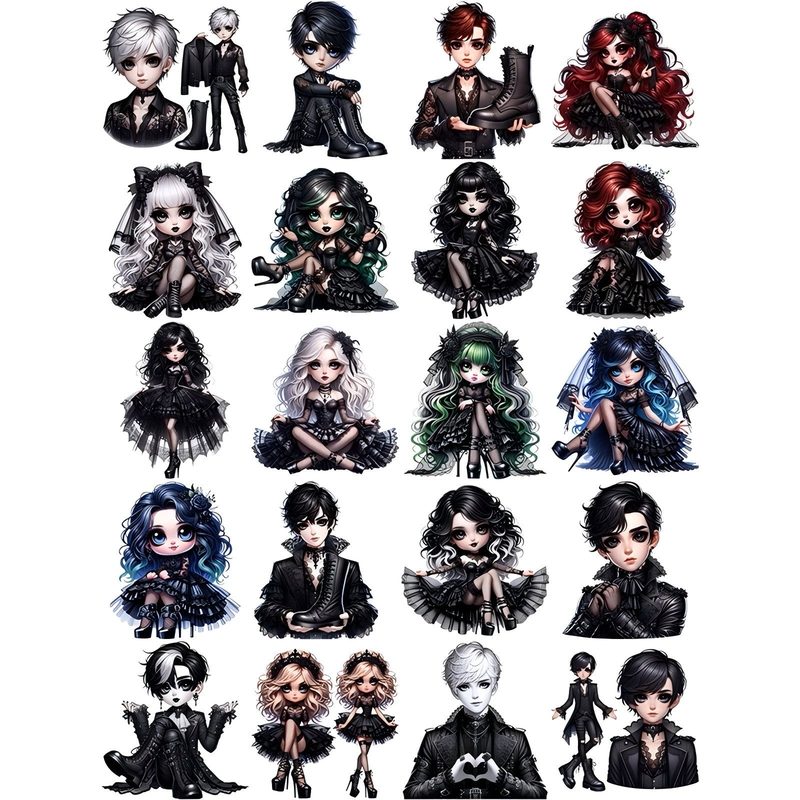 0101 Gothic boy and girls solid sticker with white border -20Pcs each pack